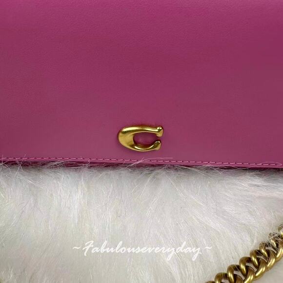 Coach Evie Long Wallet With Chain Crossbody In Leather/Brass/Fuchsia CW586 NWT - Picture 2 of 8
